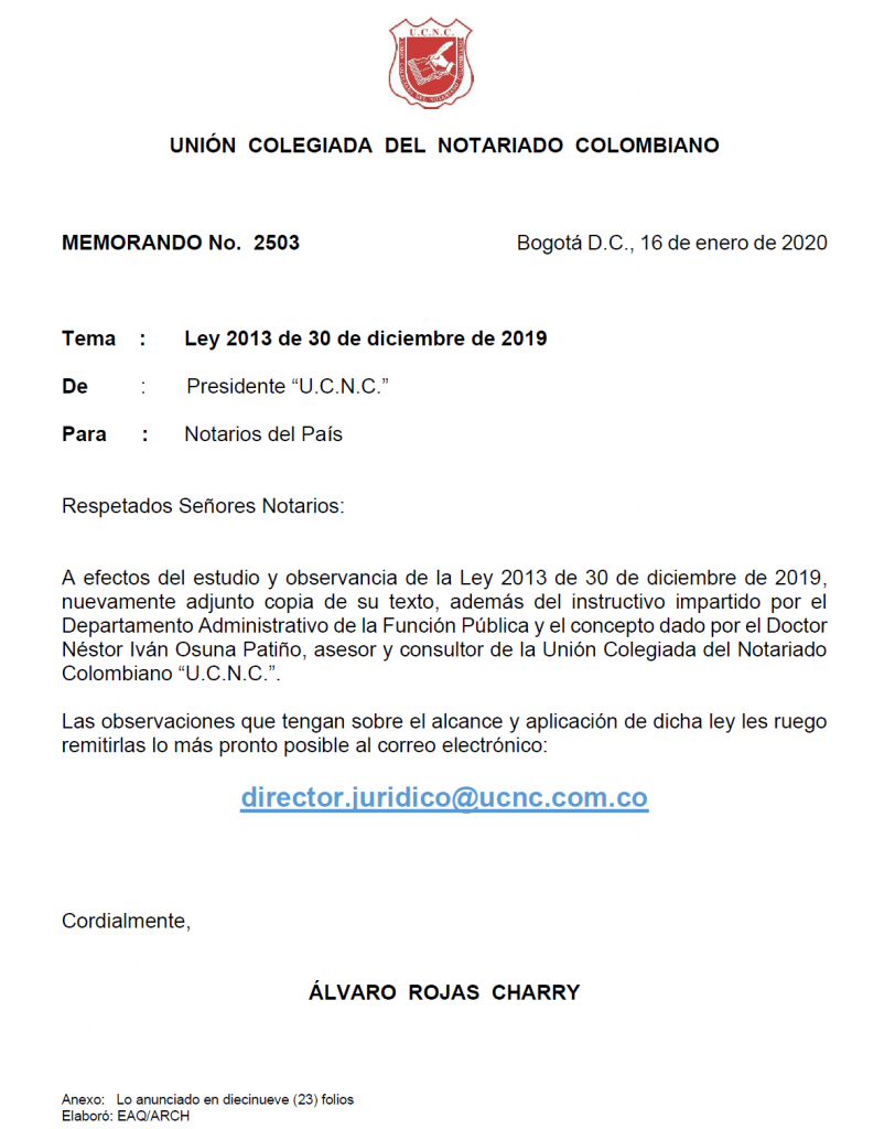 UNIÓN COLEGIADA DEL NOTARIADO COLOMBIANO, ÁLVARO ROJAS, NOTARIO, NOTARÍA, NOTARIADO, UCNC