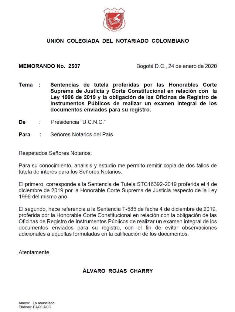 UNIÓN COLEGIADA DEL NOTARIADO COLOMBIANO, ÁLVARO ROJAS, NOTARIO, NOTARÍA, NOTARIADO, UCNC