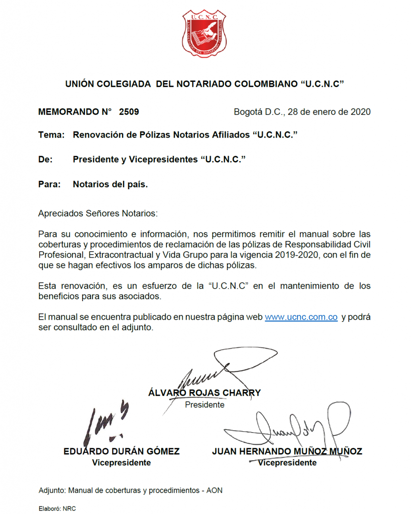 UNIÓN COLEGIADA DEL NOTARIADO COLOMBIANO, ÁLVARO ROJAS, NOTARIO, NOTARÍA, NOTARIADO, UCNC