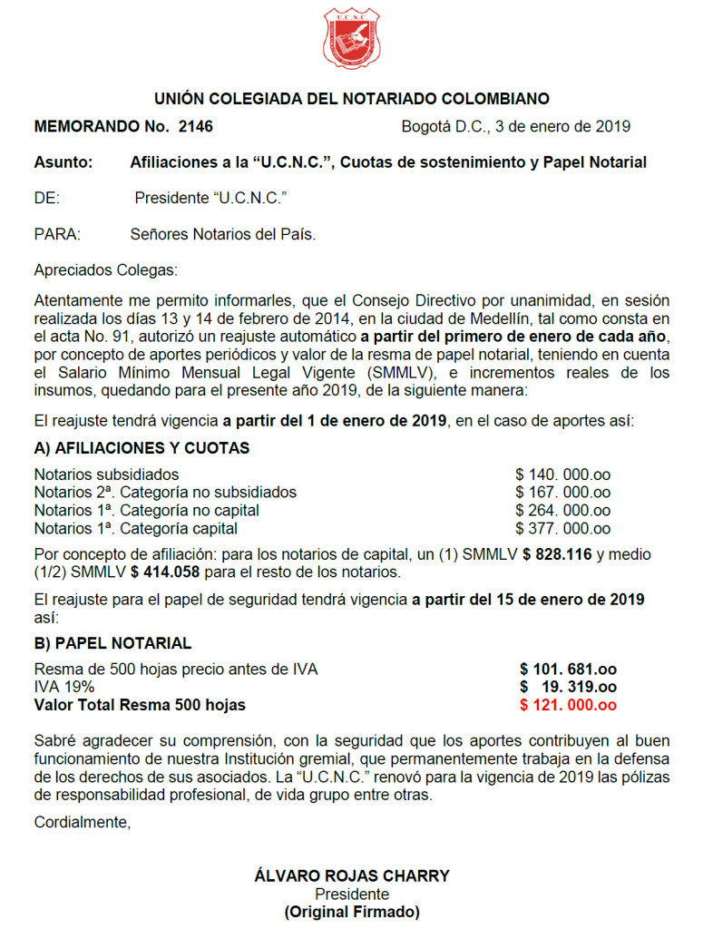 UNIÓN COLEGIADA DEL NOTARIADO COLOMBIANO, ÁLVARO ROJAS, NOTARIO, NOTARÍA, NOTARIADO, UCNC