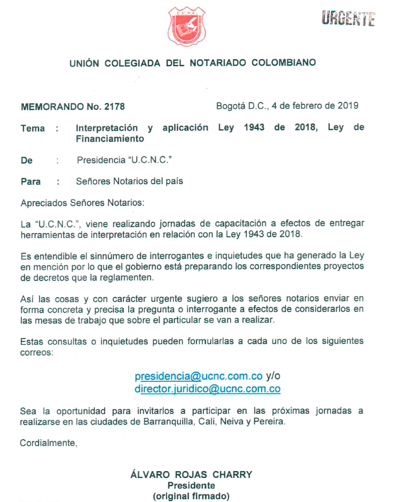 UNIÓN COLEGIADA DEL NOTARIADO COLOMBIANO, ÁLVARO ROJAS, NOTARIO, NOTARÍA, NOTARIADO, UCNC