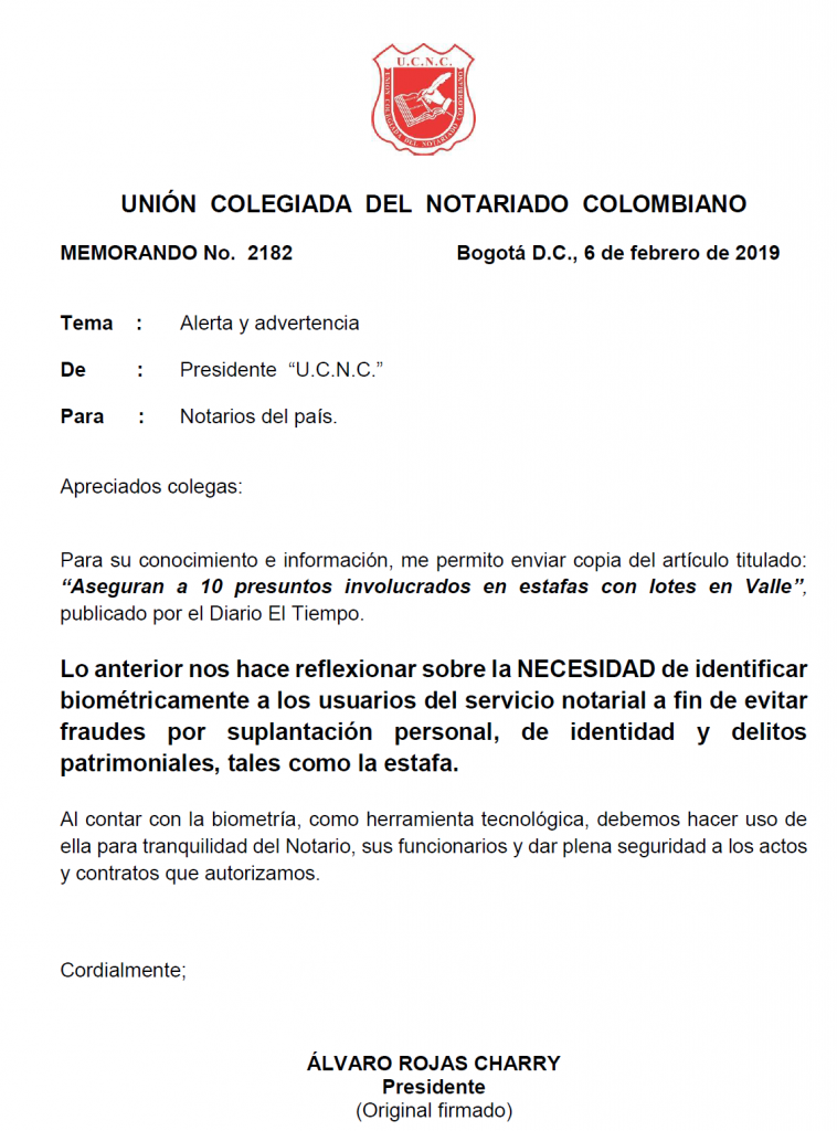 UNIÓN COLEGIADA DEL NOTARIADO COLOMBIANO, ÁLVARO ROJAS, NOTARIO, NOTARÍA, NOTARIADO, UCNC
