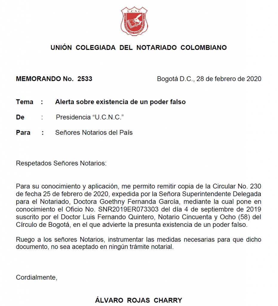 UNIÓN COLEGIADA DEL NOTARIADO COLOMBIANO, ÁLVARO ROJAS, NOTARIO, NOTARÍA, NOTARIADO, UCNC