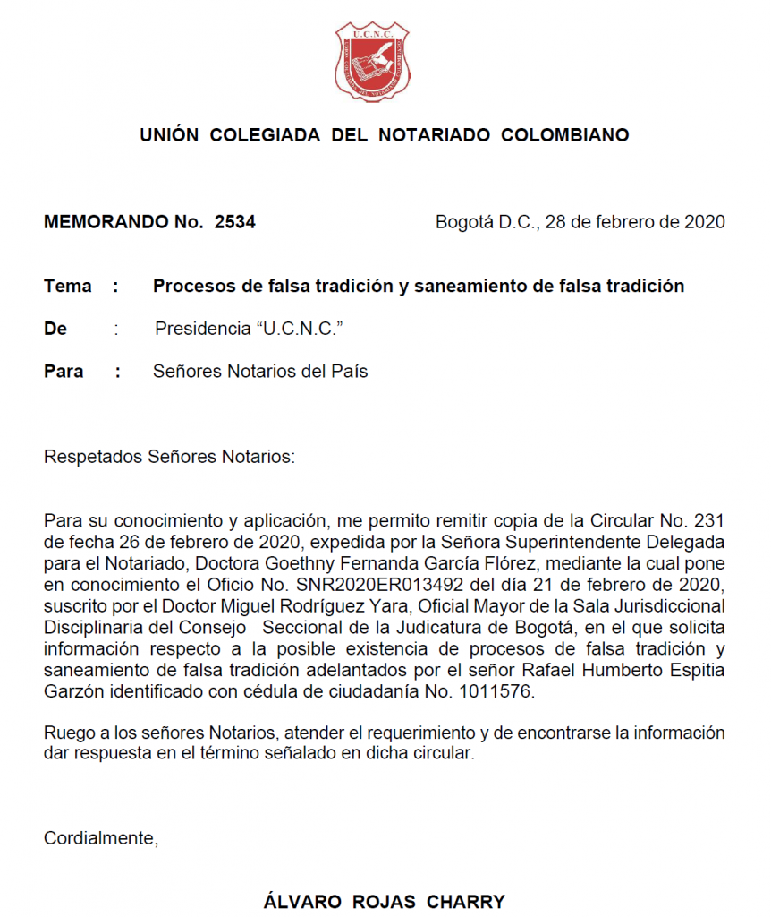 UNIÓN COLEGIADA DEL NOTARIADO COLOMBIANO, ÁLVARO ROJAS, NOTARIO, NOTARÍA, NOTARIADO, UCNC